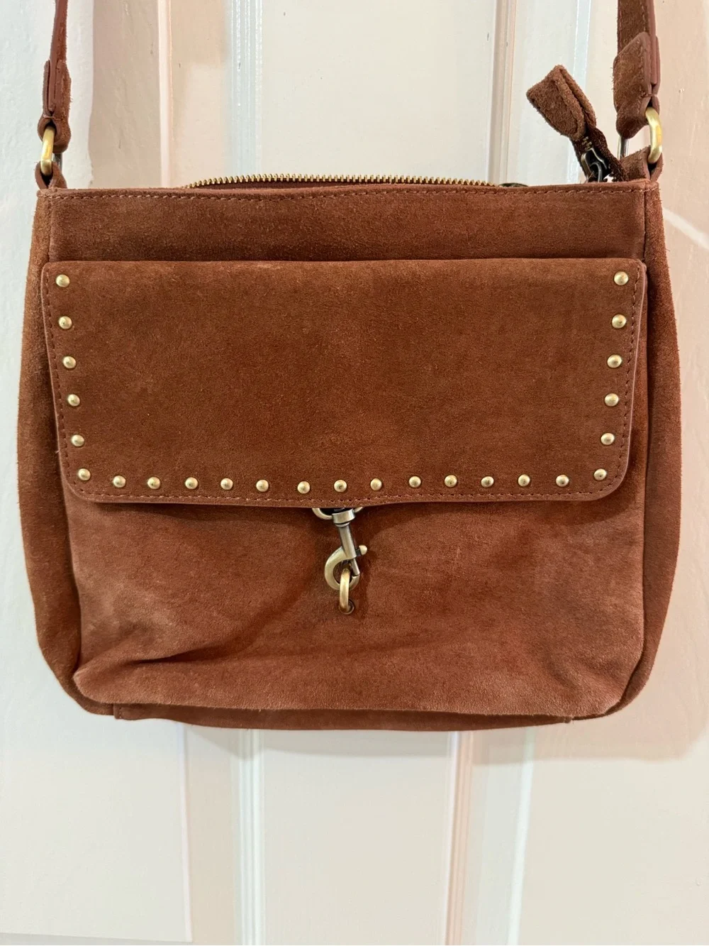 Zara Brown Suede Studded Crossbody Bag
